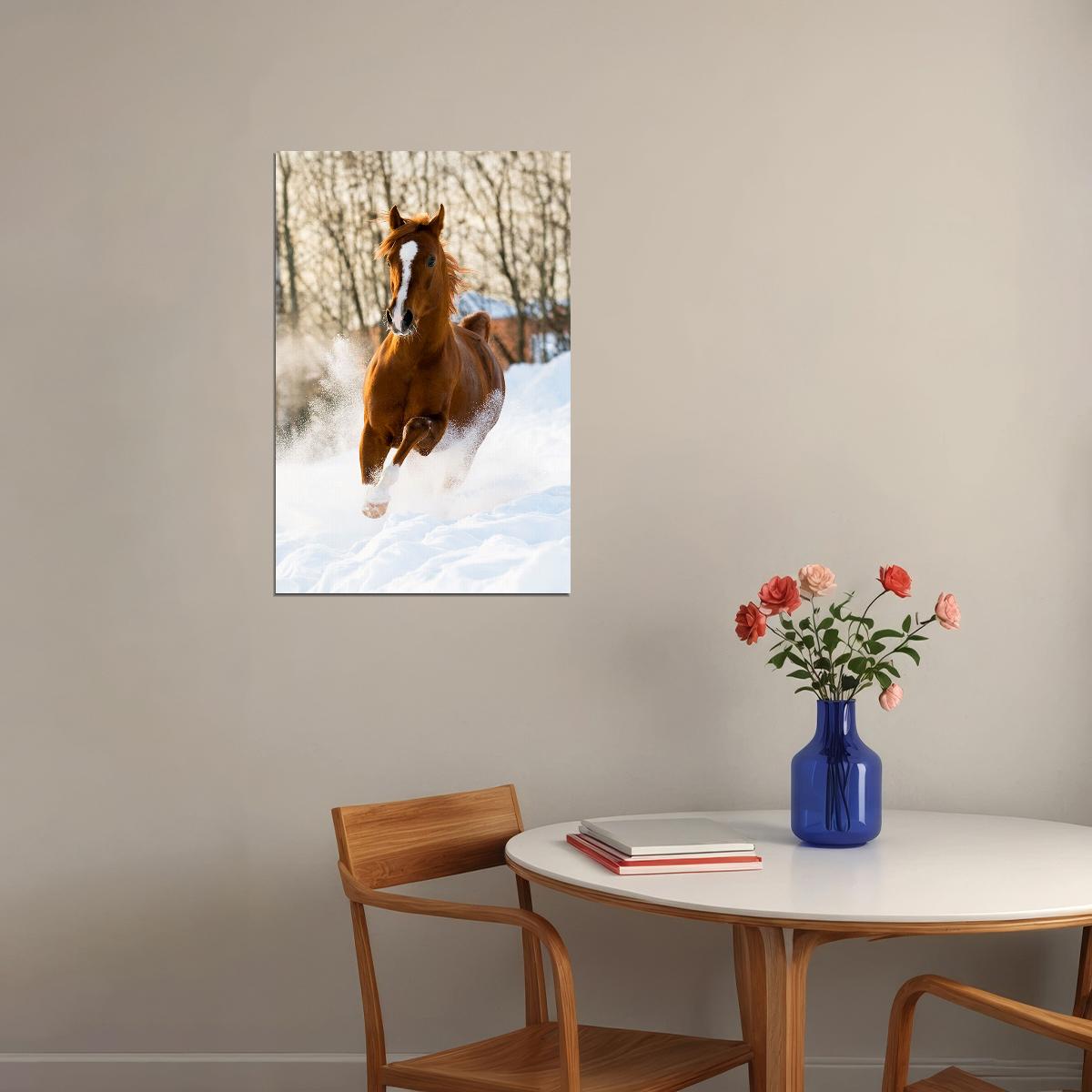 Horses Running On The Snow Quick Animal Poster Wall Art Print Home Wall Decor - xonomax