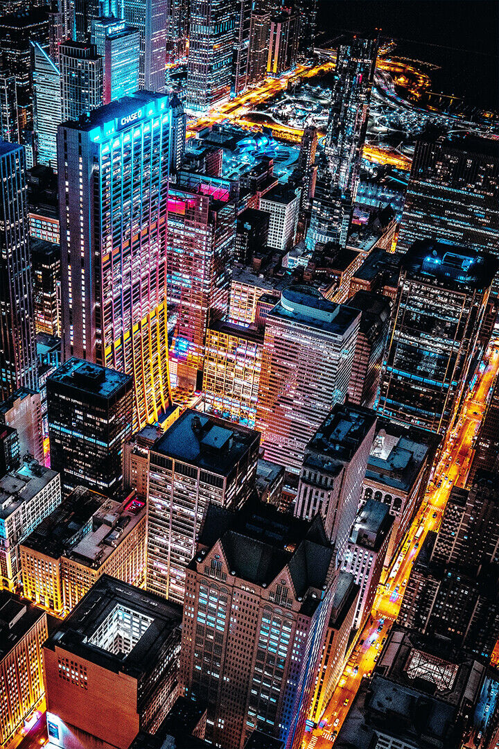 Aerial Photo Of Cityscape At Night Poster Wall Art Print Home Wall Decor - xonomax