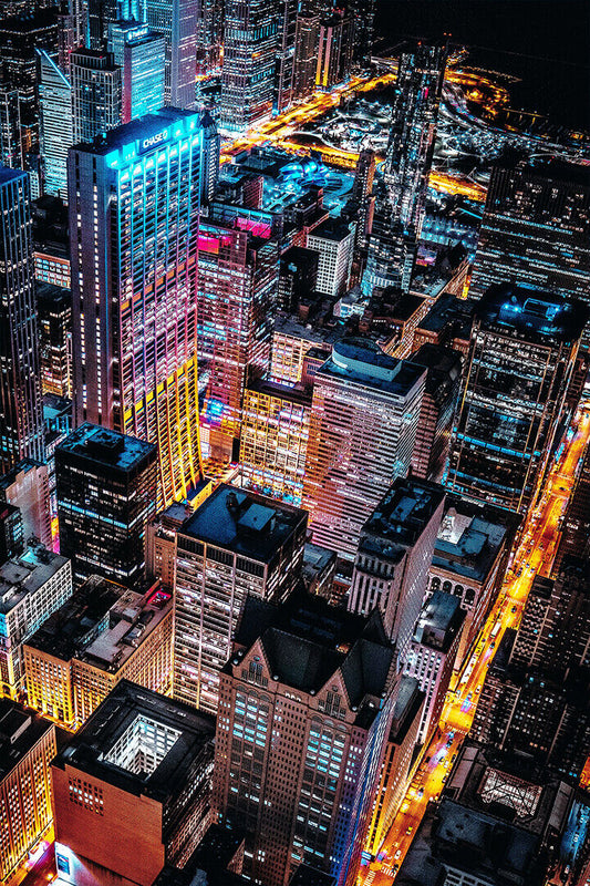 Aerial Photo Of Cityscape At Night Poster Wall Art Print Home Wall Decor - xonomax
