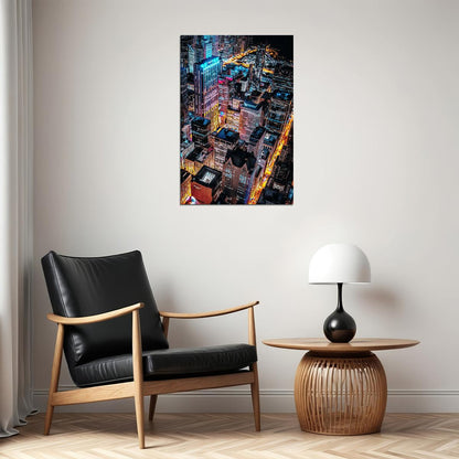 Aerial Photo Of Cityscape At Night Poster Wall Art Print Home Wall Decor - xonomax