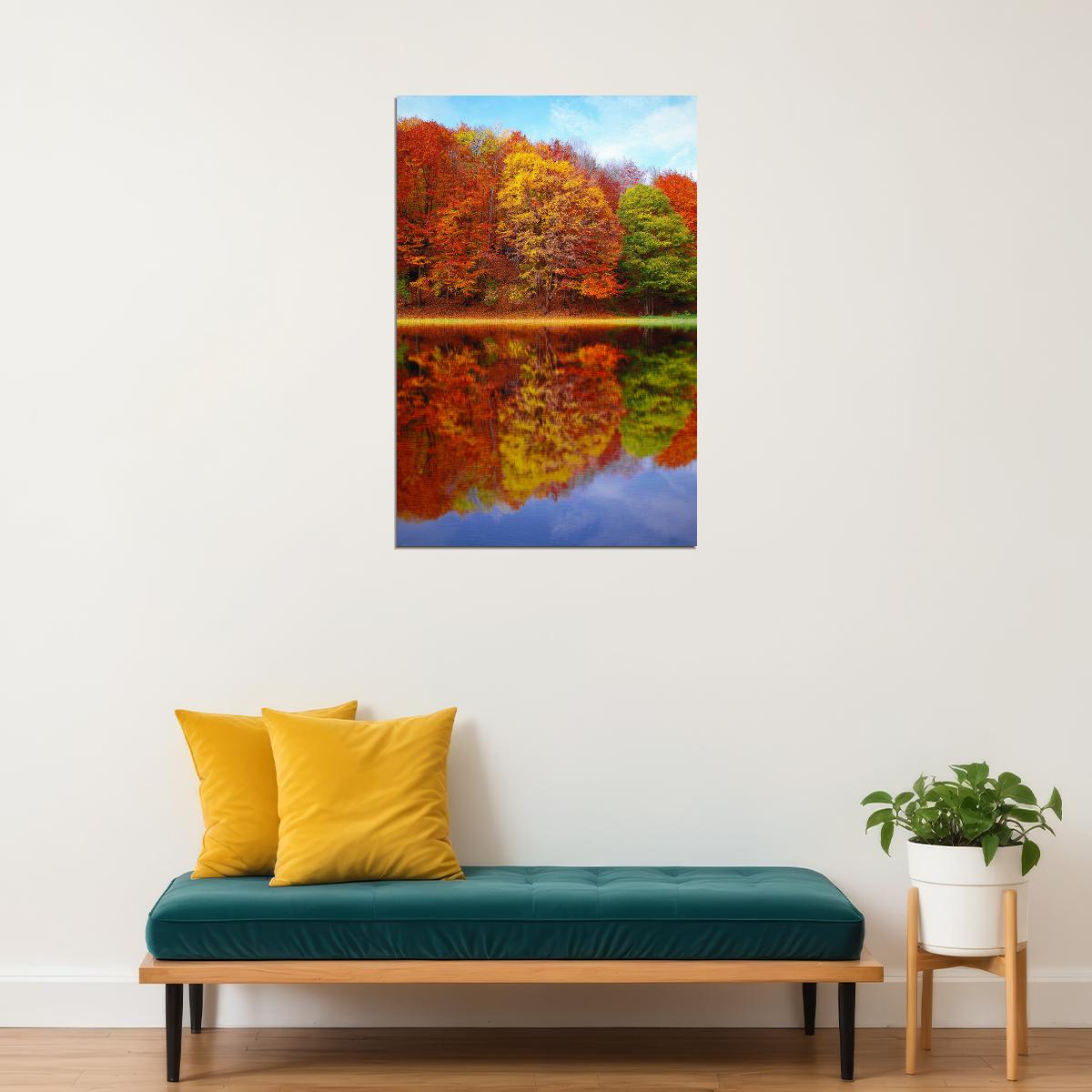 Autumn Landscape Reflection In Water Poster Wall Art Print Home Wall Decor - xonomax