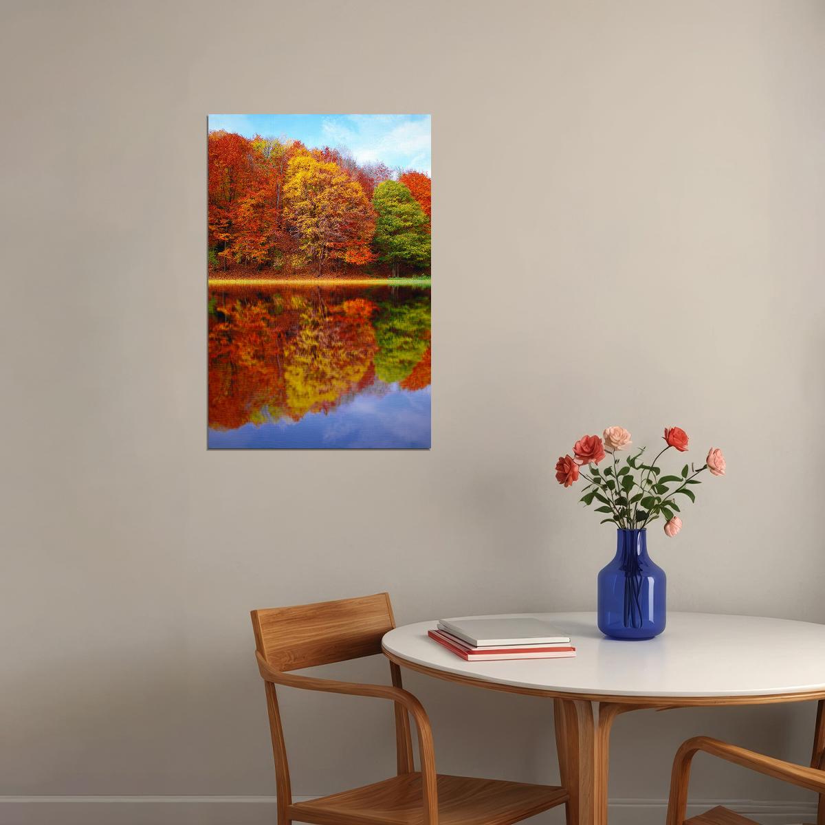 Autumn Landscape Reflection In Water Poster Wall Art Print Home Wall Decor - xonomax