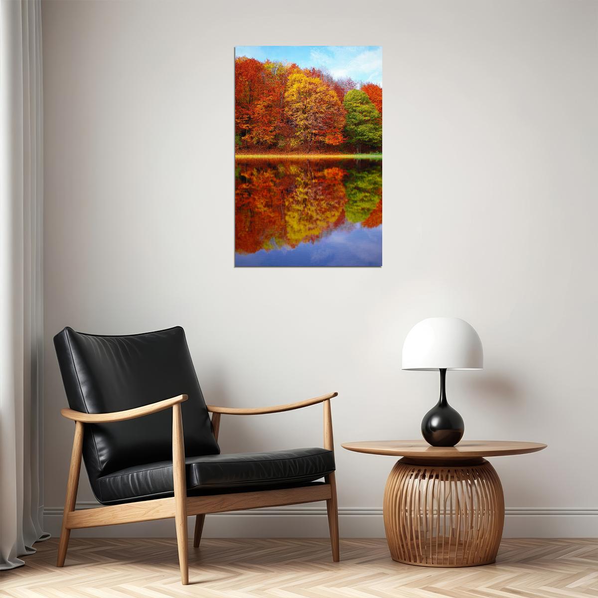Autumn Landscape Reflection In Water Poster Wall Art Print Home Wall Decor - xonomax