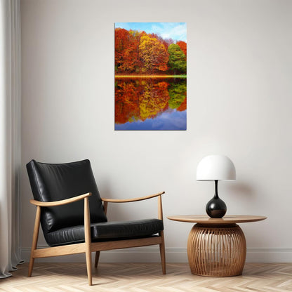 Autumn Landscape Reflection In Water Poster Wall Art Print Home Wall Decor - xonomax
