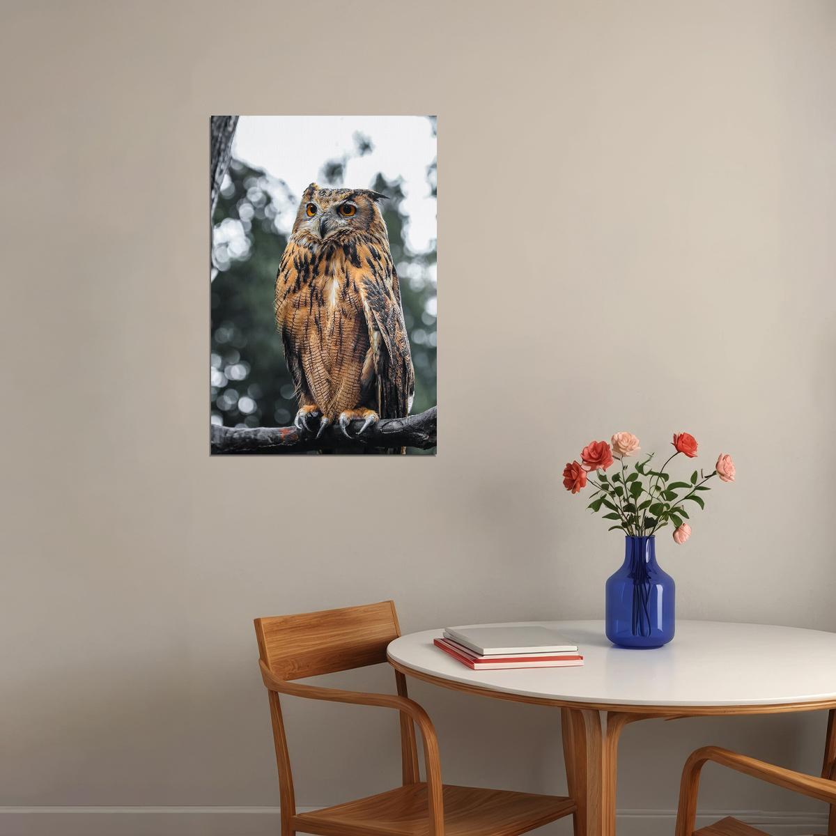 Proud Owl Sitting On Tree Branch Poster Wall Art Print Home Wall Decor - xonomax