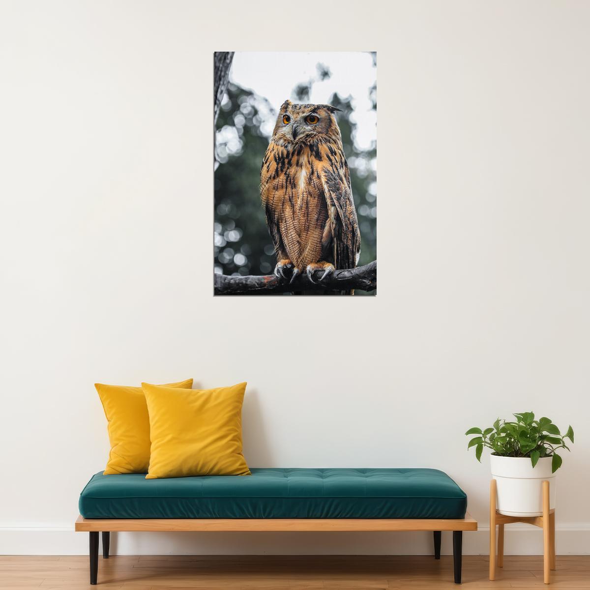 Proud Owl Sitting On Tree Branch Poster Wall Art Print Home Wall Decor - xonomax