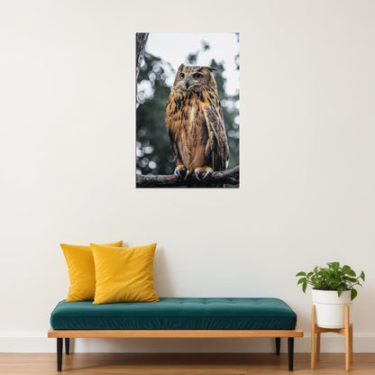 Proud Owl Sitting On Tree Branch Poster Wall Art Print Home Wall Decor - xonomax