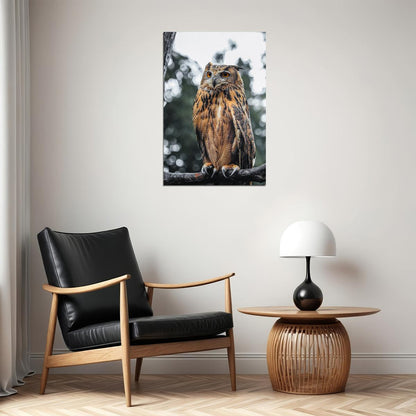 Proud Owl Sitting On Tree Branch Poster Wall Art Print Home Wall Decor - xonomax