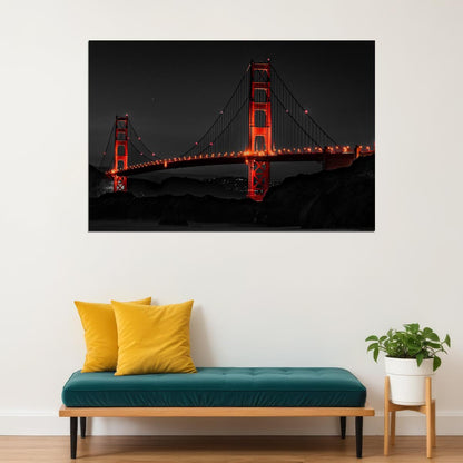 Lighted Golden Gate Bridge At Night Poster Wall Art Print Home Wall Decor - xonomax