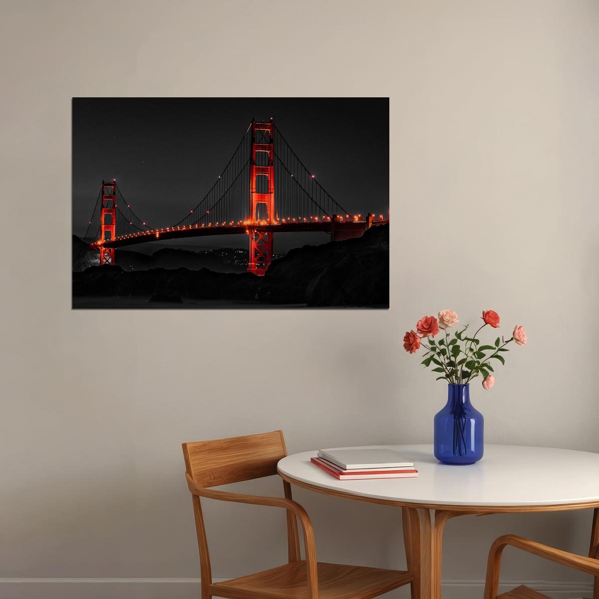 Lighted Golden Gate Bridge At Night Poster Wall Art Print Home Wall Decor - xonomax