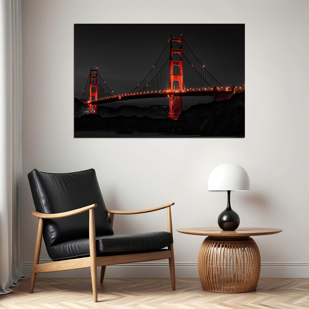 Lighted Golden Gate Bridge At Night Poster Wall Art Print Home Wall Decor - xonomax