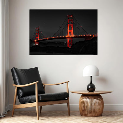 Lighted Golden Gate Bridge At Night Poster Wall Art Print Home Wall Decor - xonomax