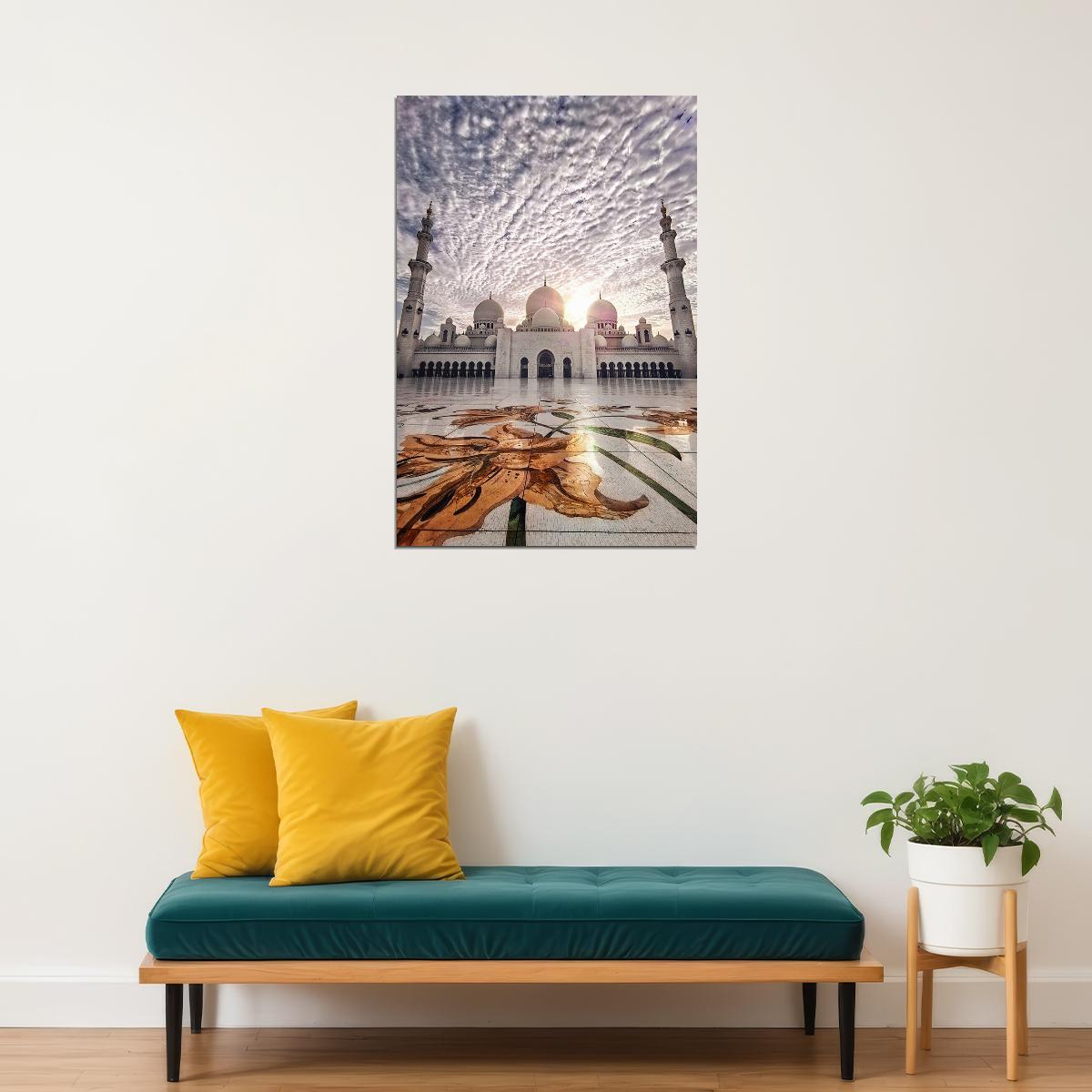 White Palace Muslim Mosque Poster Wall Art Print Home Wall Decor - xonomax