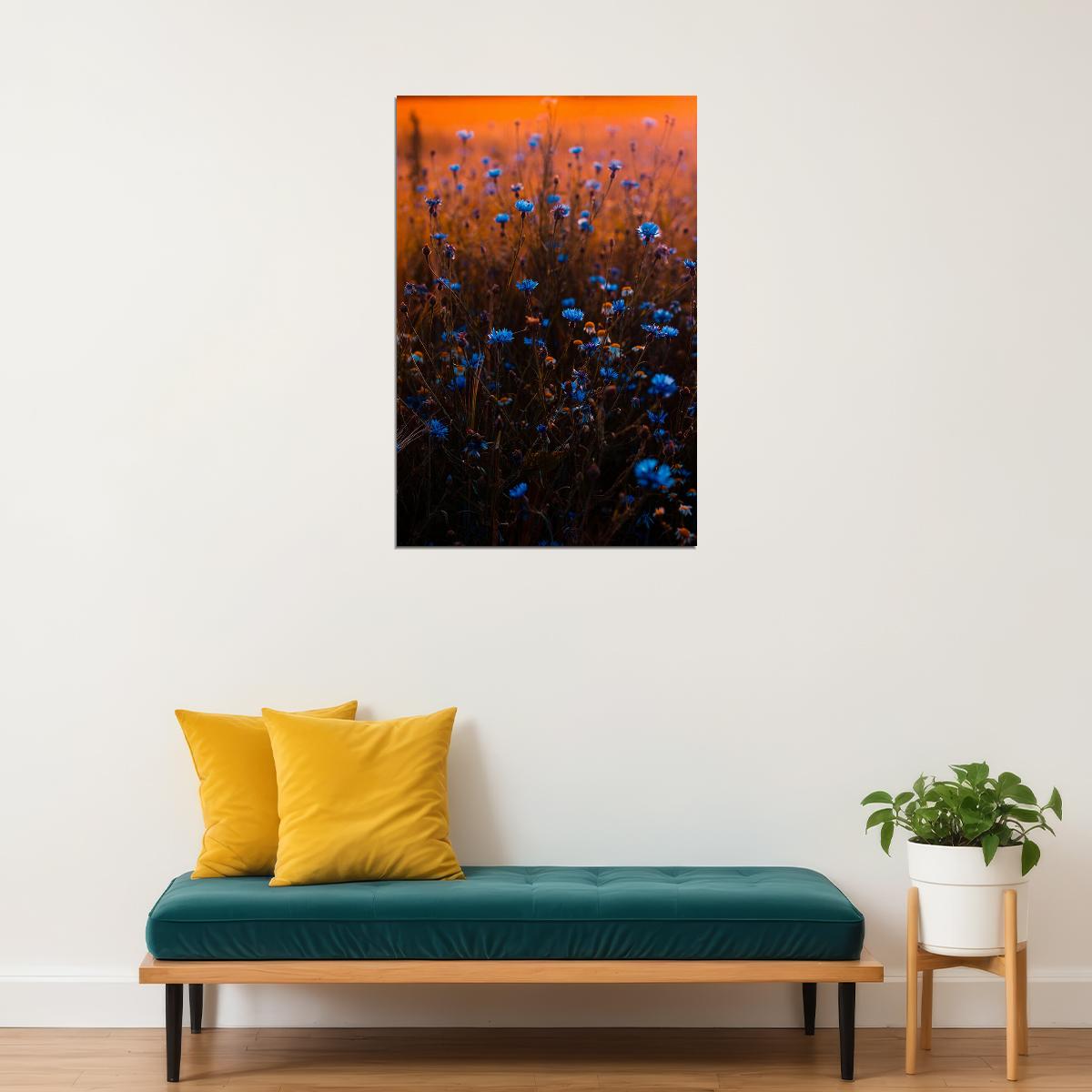 Tilt Shift Lens Photo Of Blue Flowers Poster Wall Art Print Home Wall Decor - xonomax
