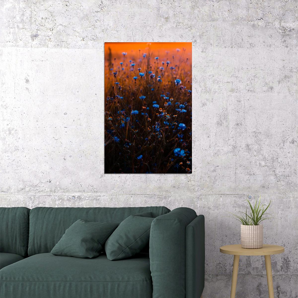 Tilt Shift Lens Photo Of Blue Flowers Poster Wall Art Print Home Wall Decor - xonomax