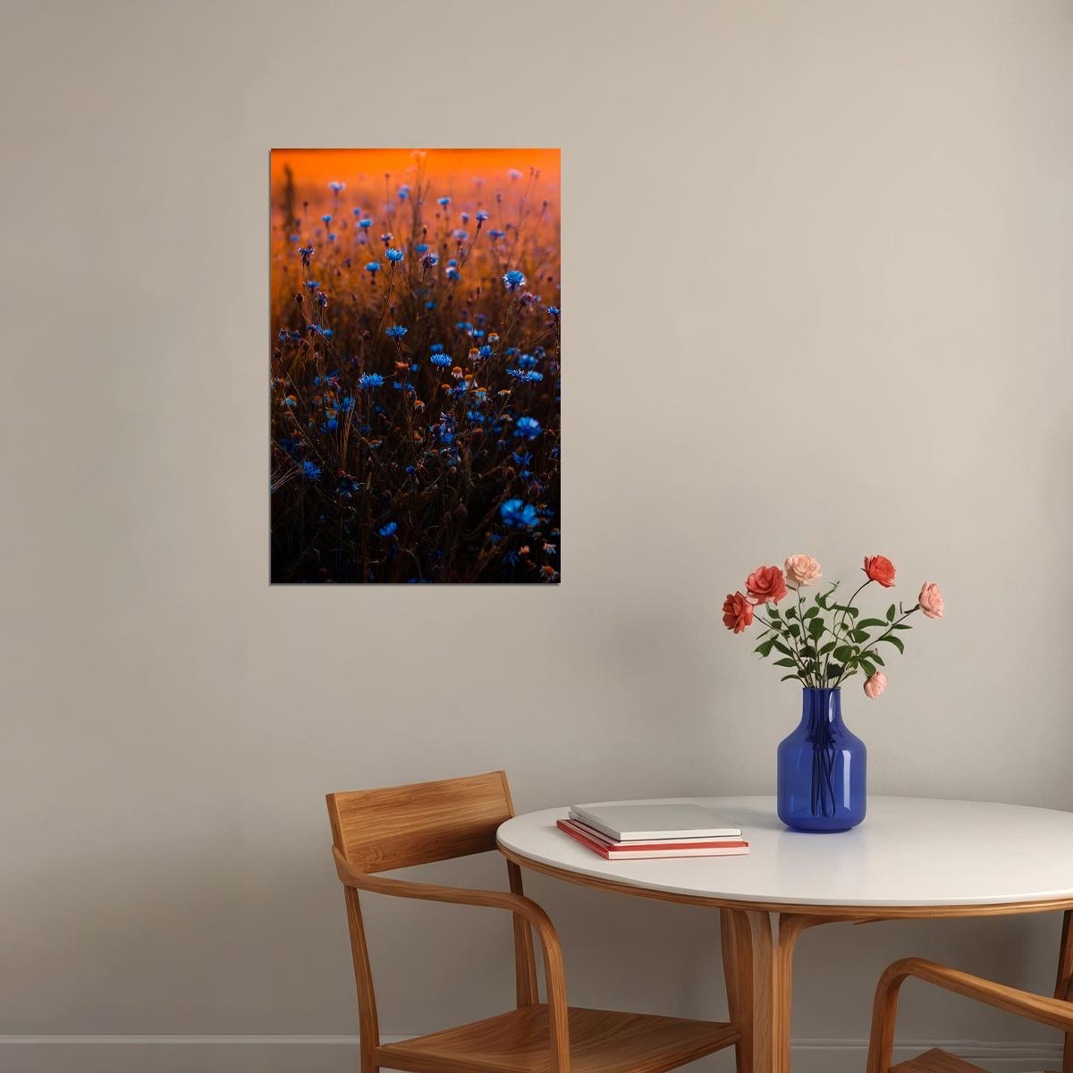 Tilt Shift Lens Photo Of Blue Flowers Poster Wall Art Print Home Wall Decor - xonomax