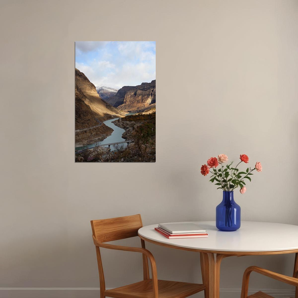 Brown Mountain Beside River Cloudy Sky Poster Wall Art Print Home Wall Decor - xonomax