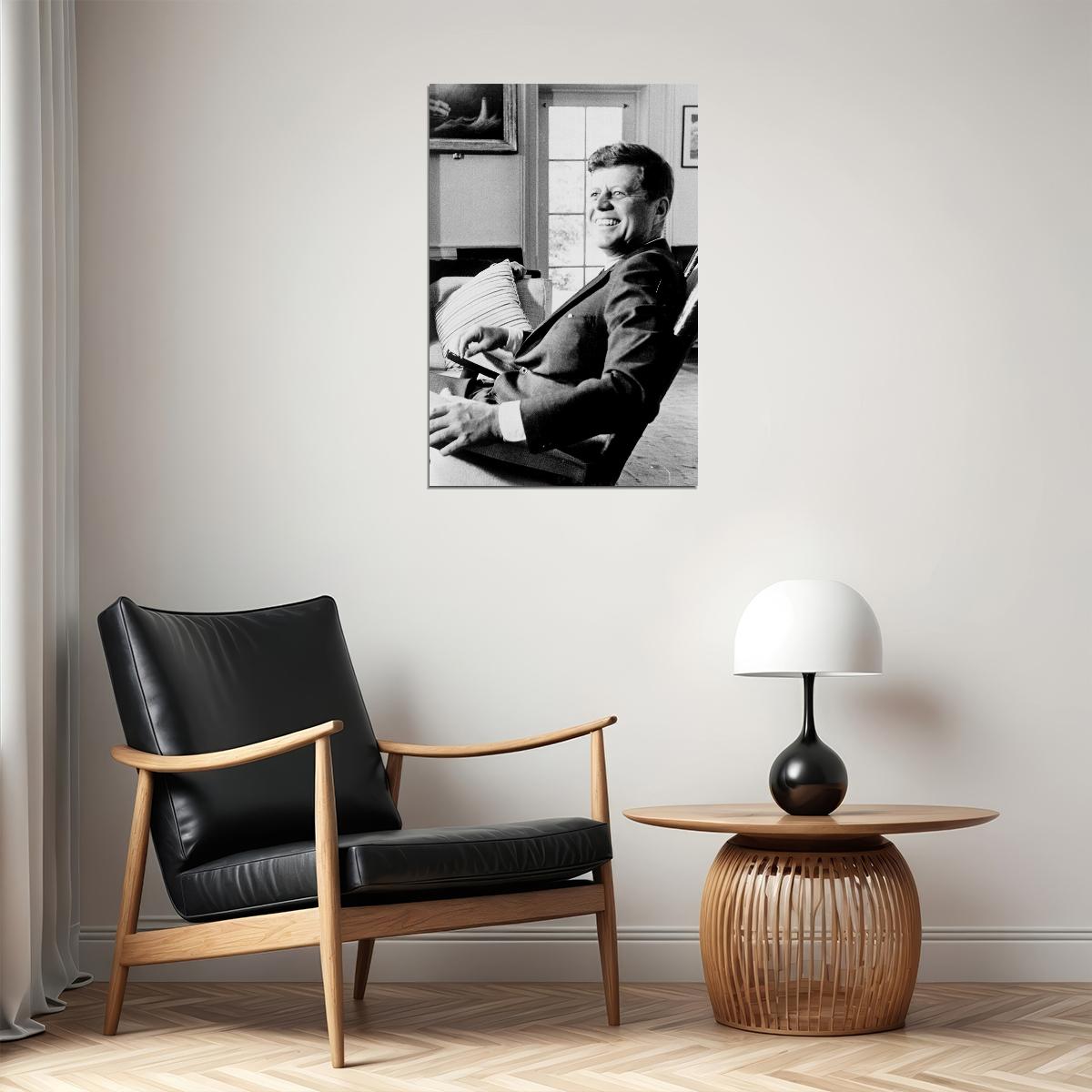 John F. Kennedy In His Rocking Chair Poster Wall Art Print Home Wall Decor