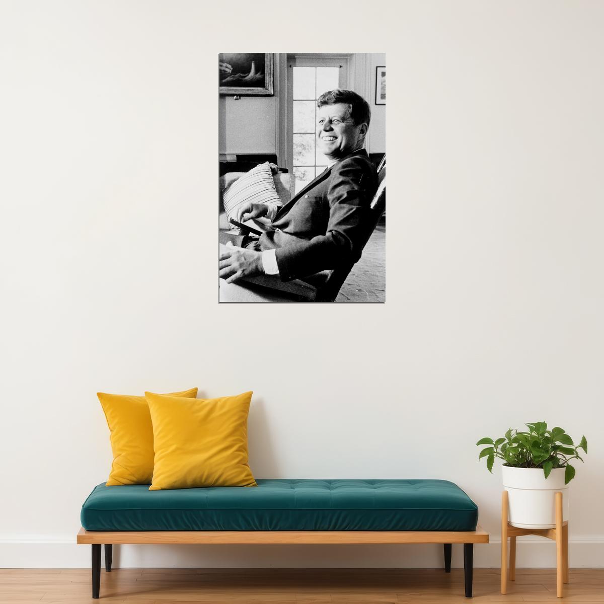 John F. Kennedy In His Rocking Chair Poster Wall Art Print Home Wall Decor