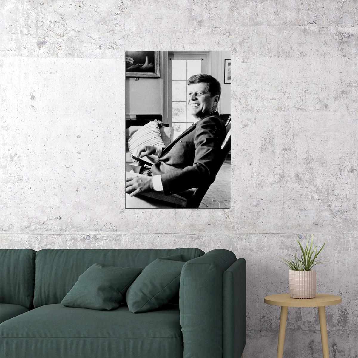 John F. Kennedy In His Rocking Chair Poster Wall Art Print Home Wall Decor