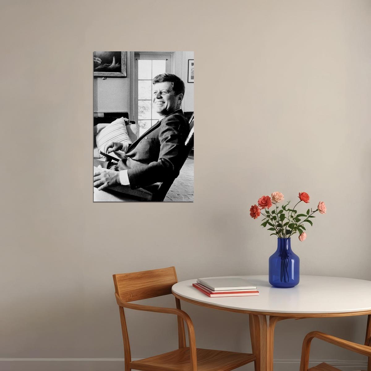 John F. Kennedy In His Rocking Chair Poster Wall Art Print Home Wall Decor