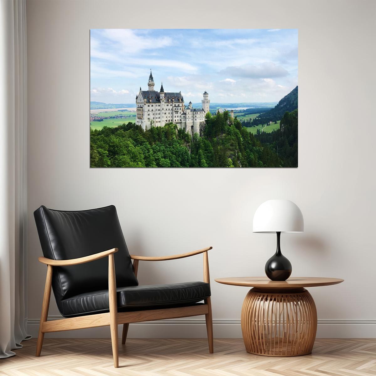 Neuschwanstein White Castle Surrounded By Trees Poster Wall Art Print Home Wall Decor - xonomax