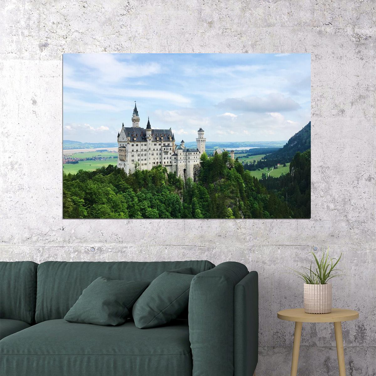 Neuschwanstein White Castle Surrounded By Trees Poster Wall Art Print Home Wall Decor - xonomax