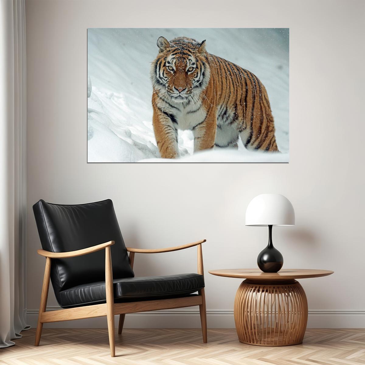 Wild Animals Tiger At Snow Poster Wall Art Print Home Wall Decor - xonomax