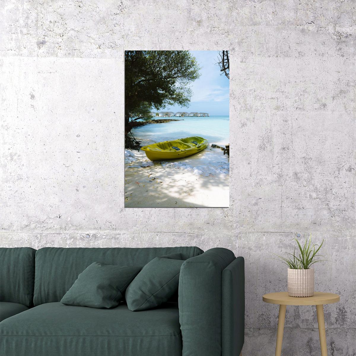 Kayaks On Beach Watercraft Sea Poster Wall Art Print Home Wall Decor - xonomax
