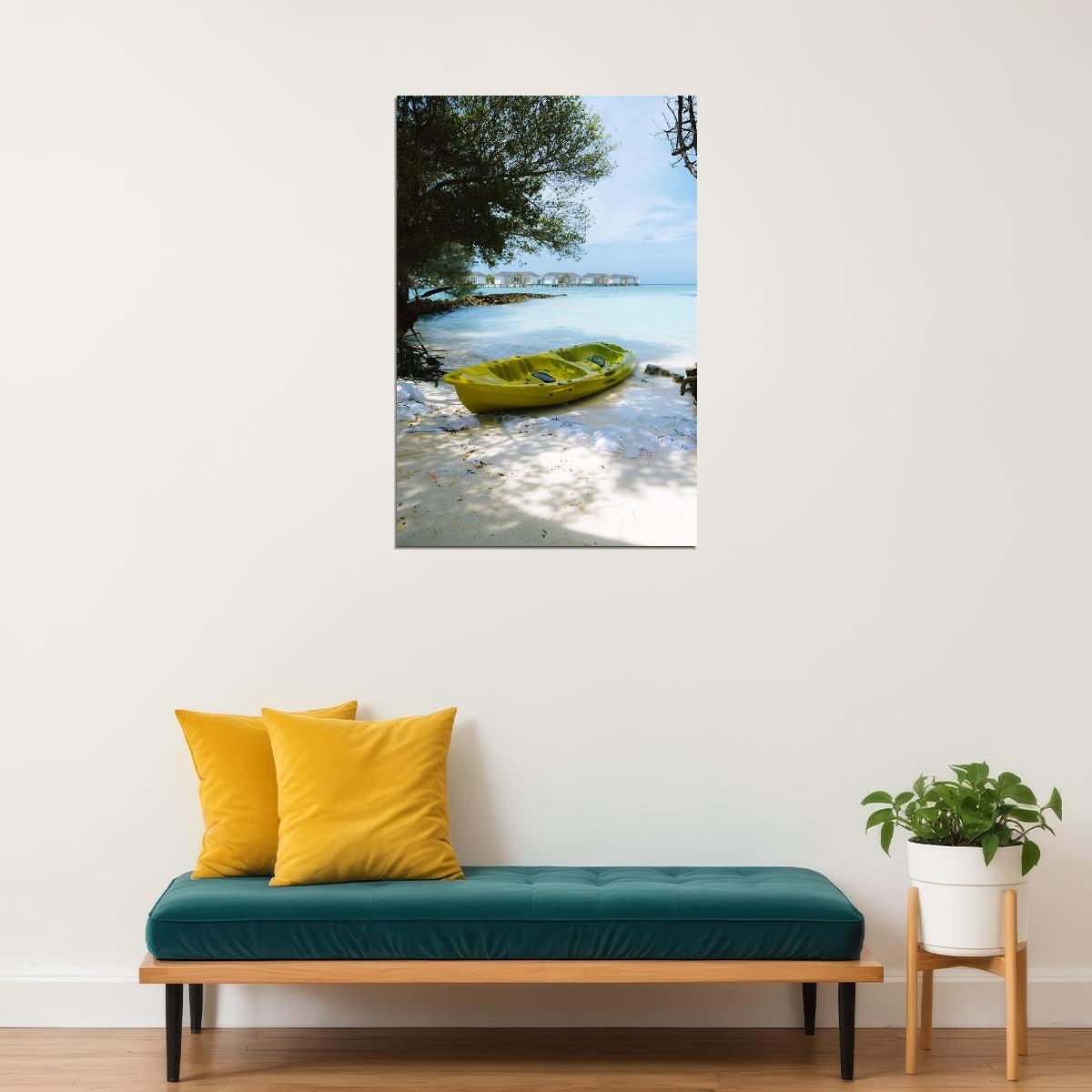 Kayaks On Beach Watercraft Sea Poster Wall Art Print Home Wall Decor - xonomax