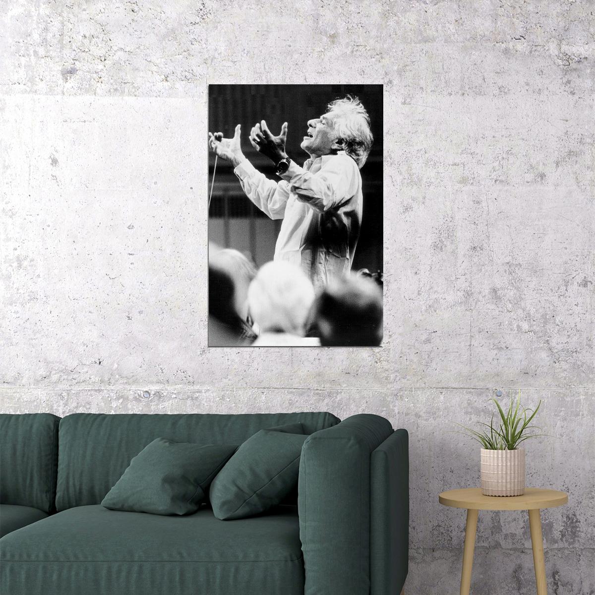 Leonard Bernstein Leading Orchestra Poster Wall Art Print Home Wall Decor - xonomax