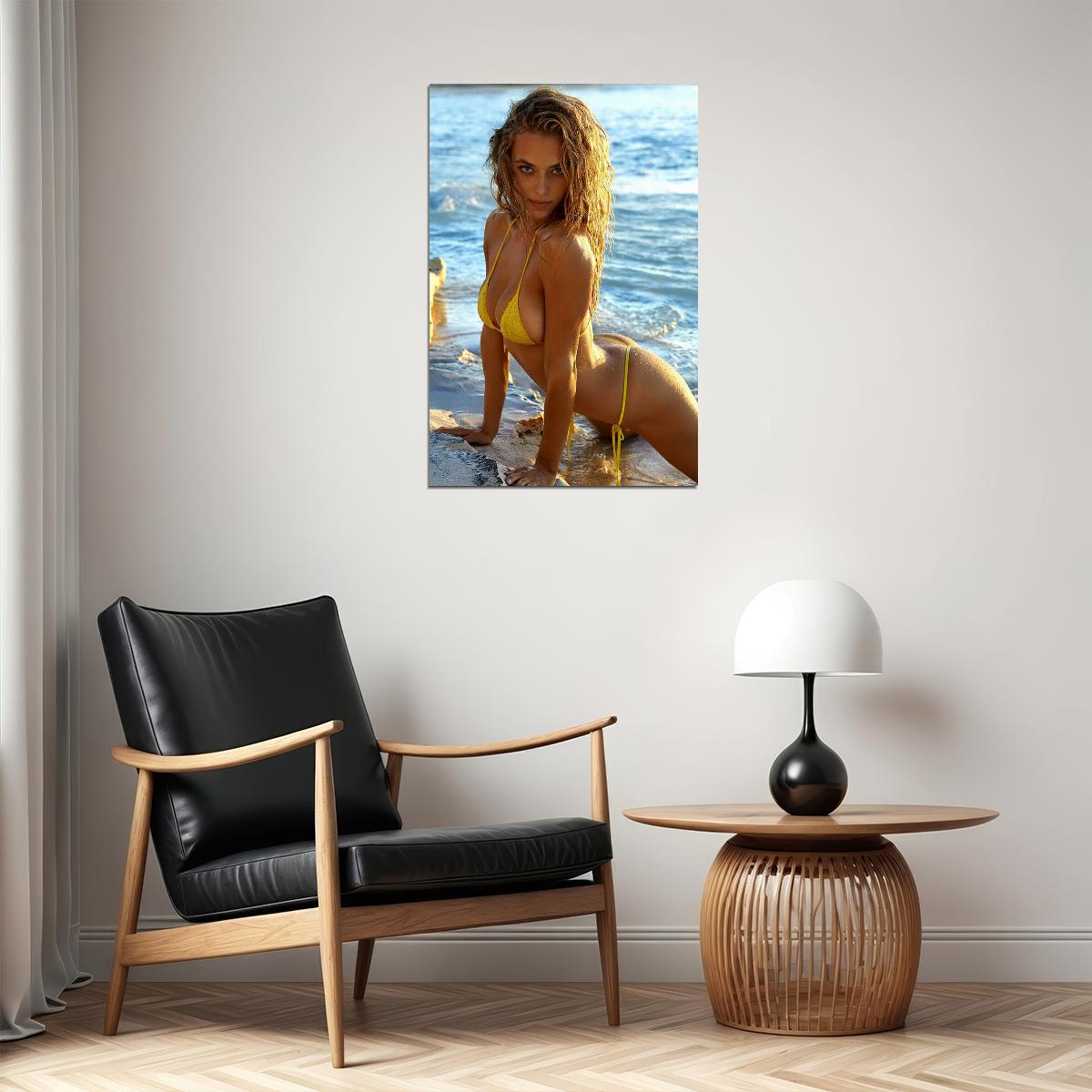 Hannah Ferguson Sexy Beach Pose Hot Yellow Swimsuit Poster Wall Art Print Home Wall Decor - xonomax