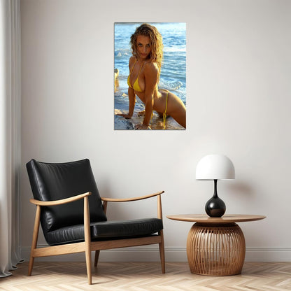 Hannah Ferguson Sexy Beach Pose Hot Yellow Swimsuit Poster Wall Art Print Home Wall Decor - xonomax