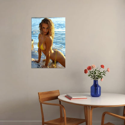 Hannah Ferguson Sexy Beach Pose Hot Yellow Swimsuit Poster Wall Art Print Home Wall Decor - xonomax