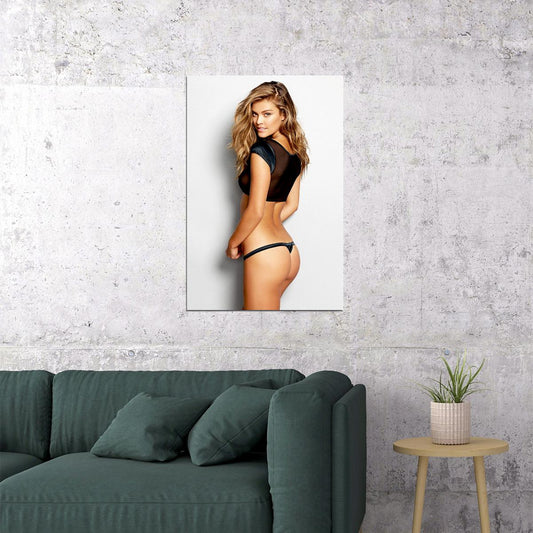 Nina Agdal Sexy Model In Hot Black Panties Poster Wall Art Print Home Wall Decor - xonomax