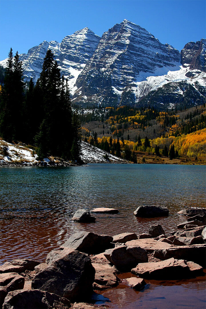 Maroon Lake Colorado Mountain Snow Photo Poster Wall Art Print Home Wall Decor - xonomax