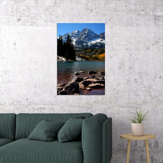 Maroon Lake Colorado Mountain Snow Photo Poster Wall Art Print Home Wall Decor - xonomax