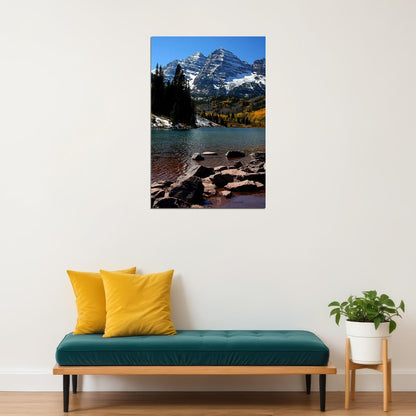 Maroon Lake Colorado Mountain Snow Photo Poster Wall Art Print Home Wall Decor - xonomax