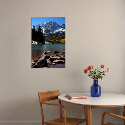 Maroon Lake Colorado Mountain Snow Photo Poster Wall Art Print Home Wall Decor - xonomax