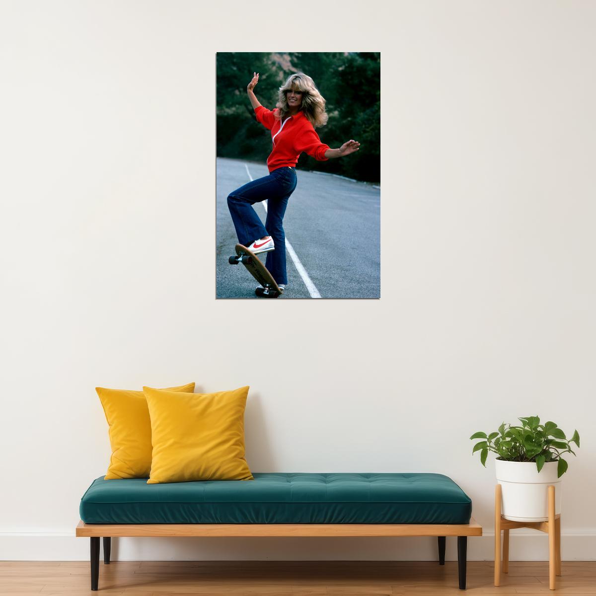 Farrah Fawcett Classic Skateboard Model Actress 1976 Poster Wall Art Print Home Wall Decor - xonomax