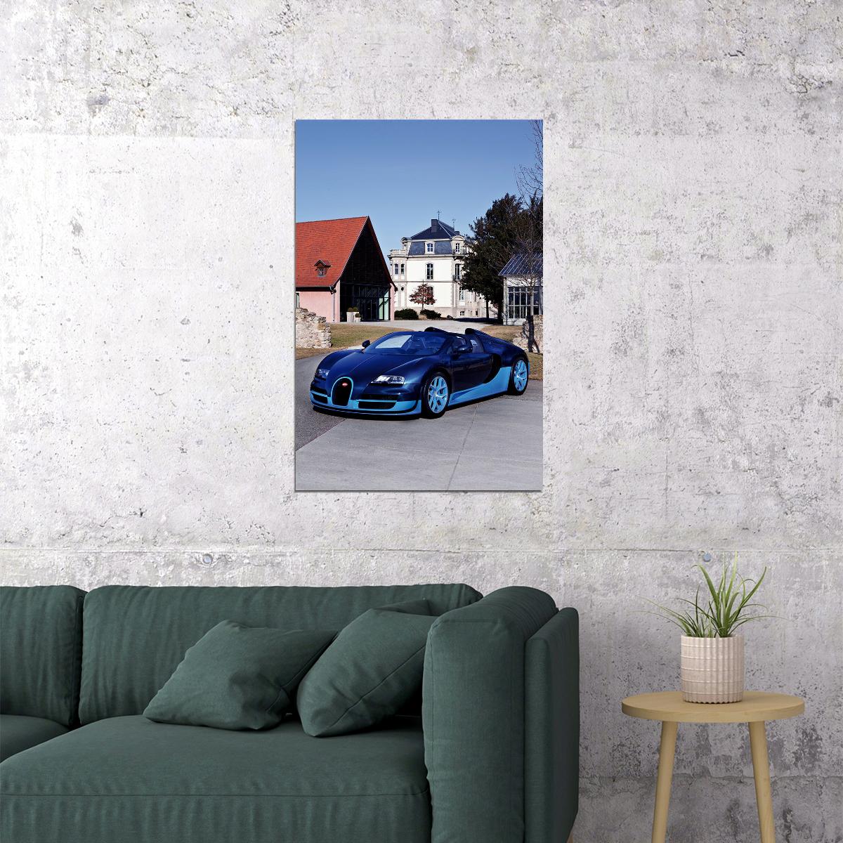 Bugatti Bolide Blue Fast Hypercar Car Poster Wall Art Print Home Wall Decor