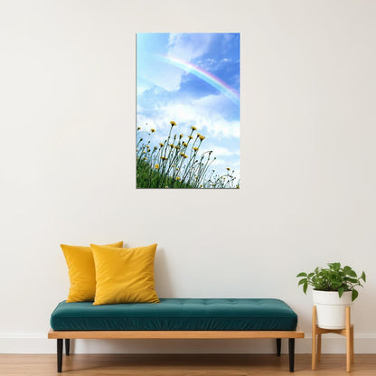 Clear Sky Rainbow Field Of Flowers Poster Wall Art Print Home Wall Decor - xonomax