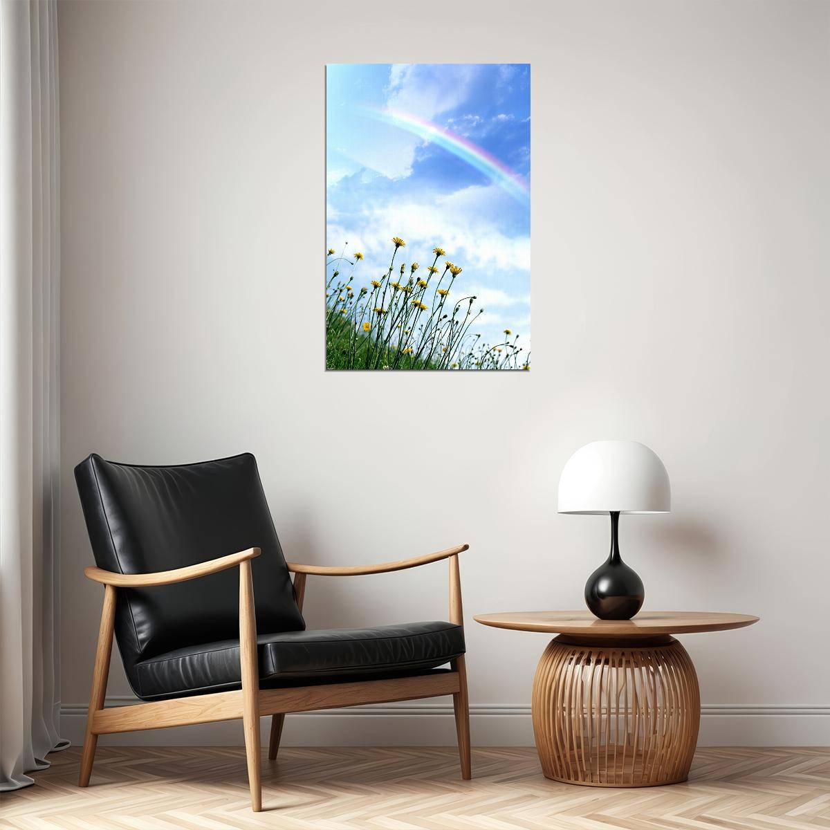 Clear Sky Rainbow Field Of Flowers Poster Wall Art Print Home Wall Decor - xonomax