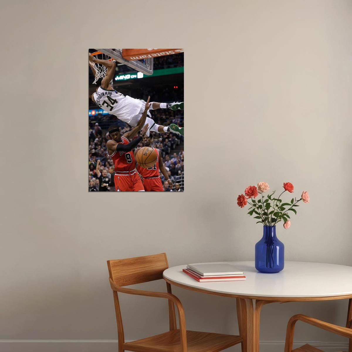 Giannis Antetokounmpo Dunk Milwaukee Basketball Poster Wall Art Print Home Wall Decor - xonomax