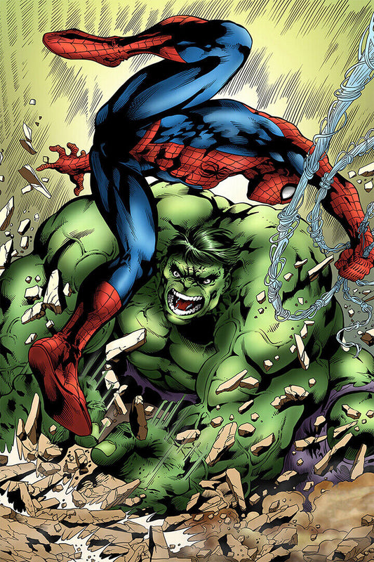 Spiderman And Hulk Battle Comic Book Poster Wall Art Print Home Wall Decor