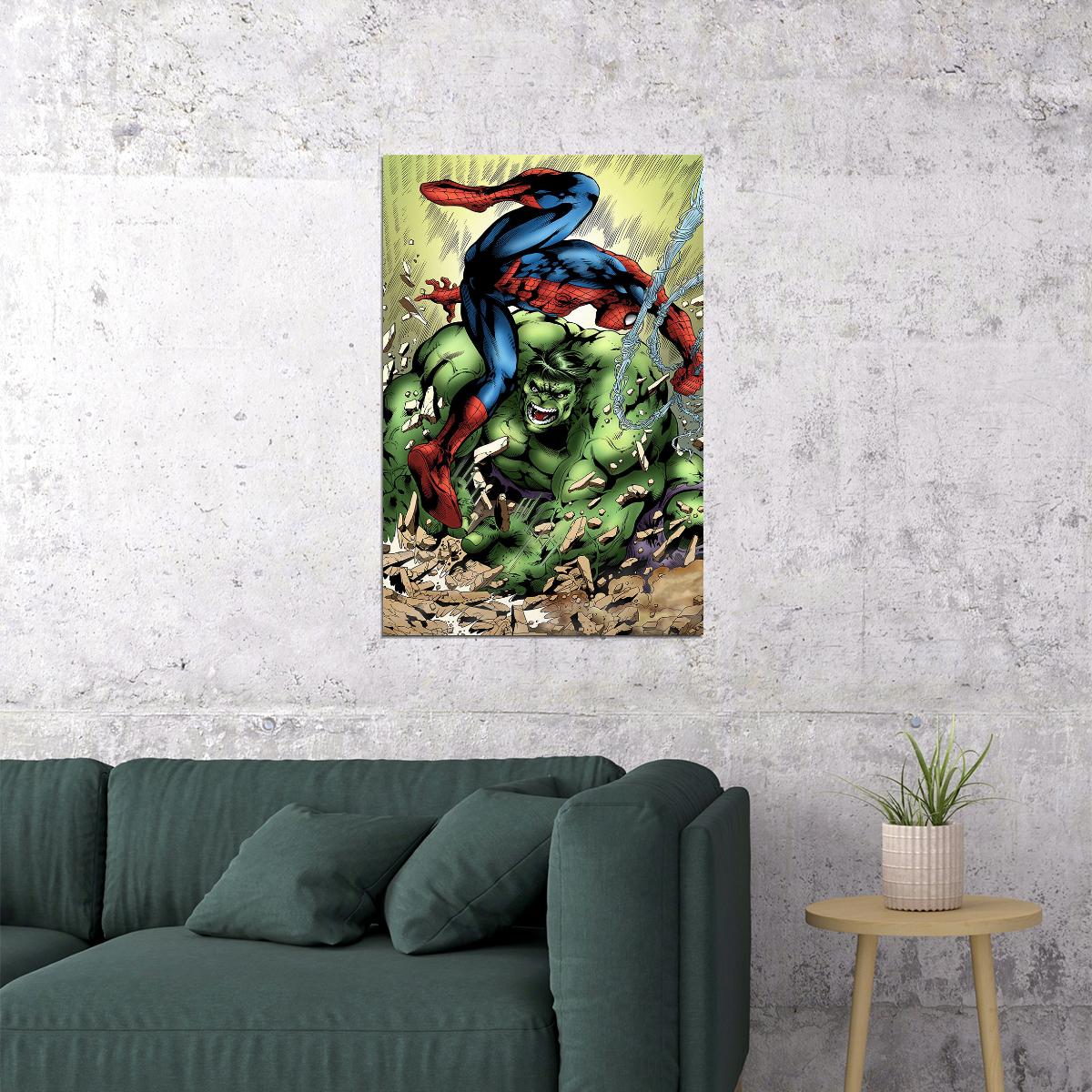 Spiderman And Hulk Battle Comic Book Poster Wall Art Print Home Wall Decor