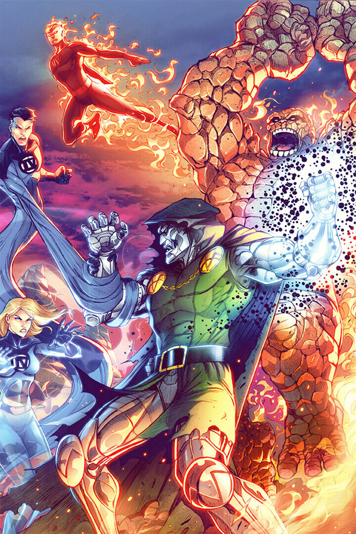 The Fantastic 4 Vs Doctor Doom The Thing Torch Dr Four Poster Wall Art Print Home Wall Decor