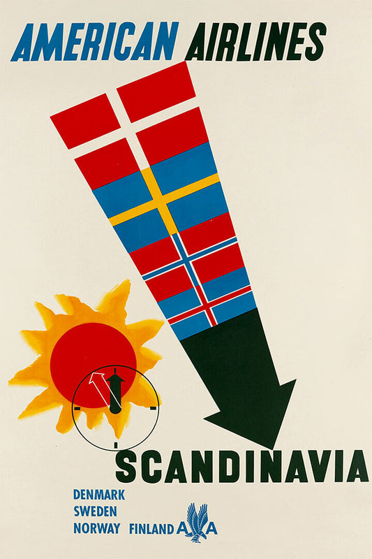American Airlines Scandinavia Vintage Travel Poster Wall Art Print Home Wall Decor - xonomax