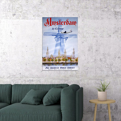 Pan American Airlines Amsterdam Travel Poster Wall Art Print Home Wall Decor - xonomax