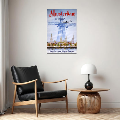 Pan American Airlines Amsterdam Travel Poster Wall Art Print Home Wall Decor - xonomax